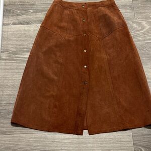 Brown Suede Button-Front Skirt